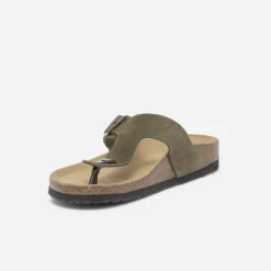 Tong anatomique kaki en cuir éco-conçu