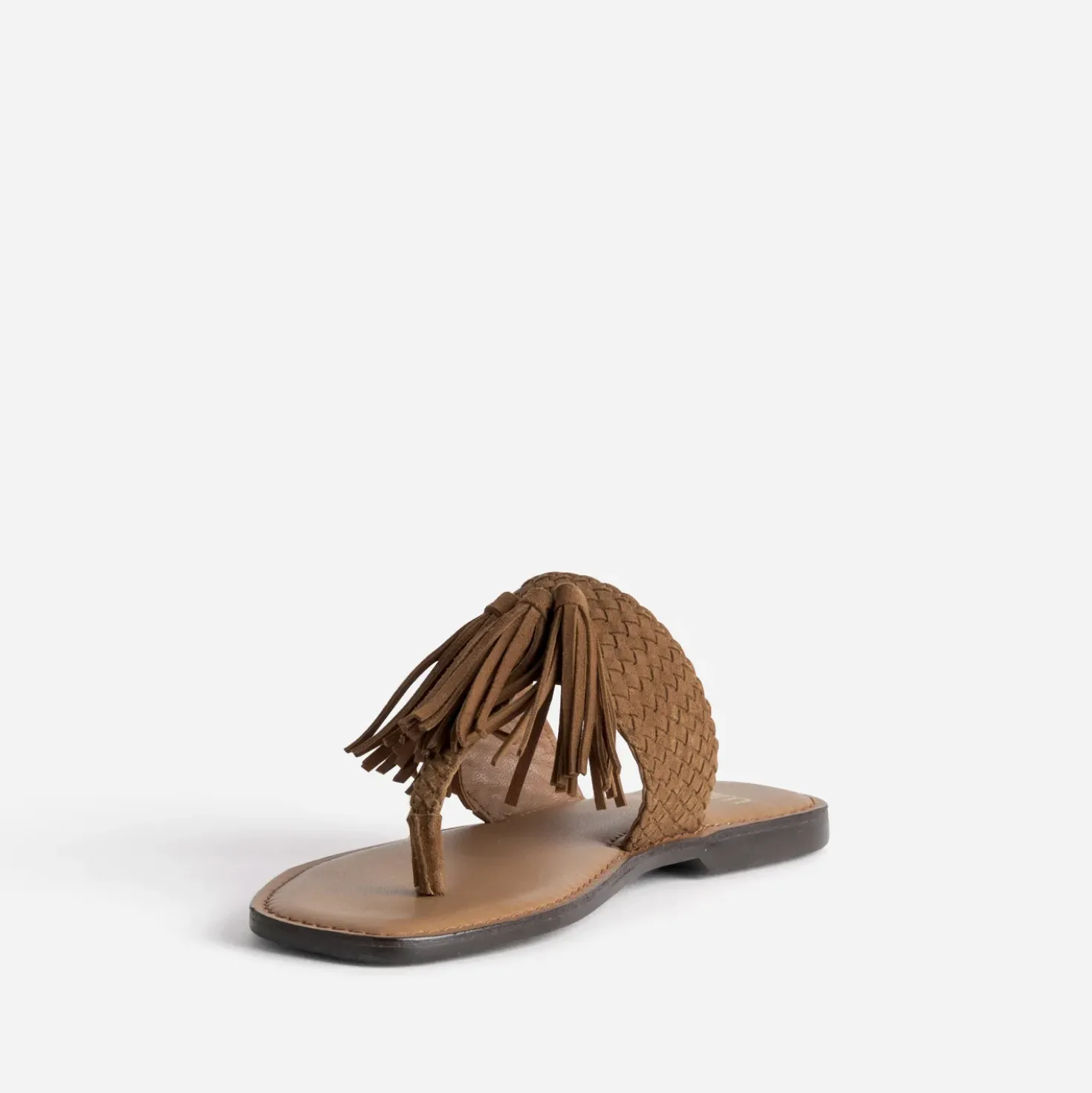 Tong camel cuir velours avec pampilles