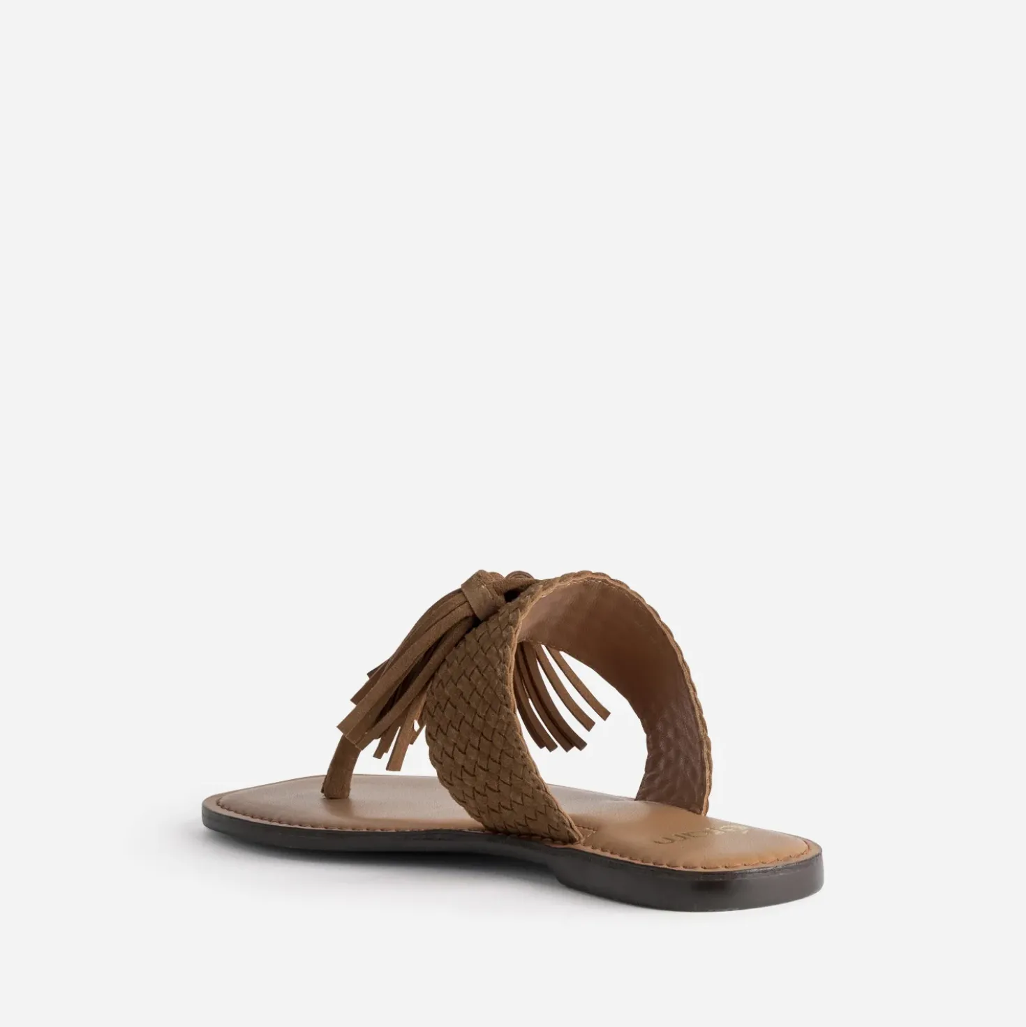 Tong camel cuir velours avec pampilles