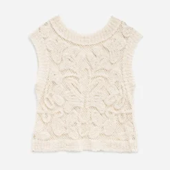 Top TEXTO beige façon crochet
