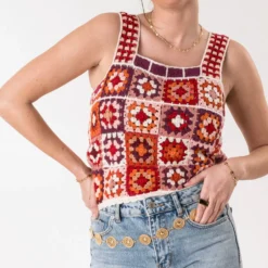 Top TEXTO écru crochet couleur