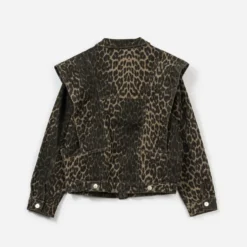 Veste en jean marron imprimé léopard