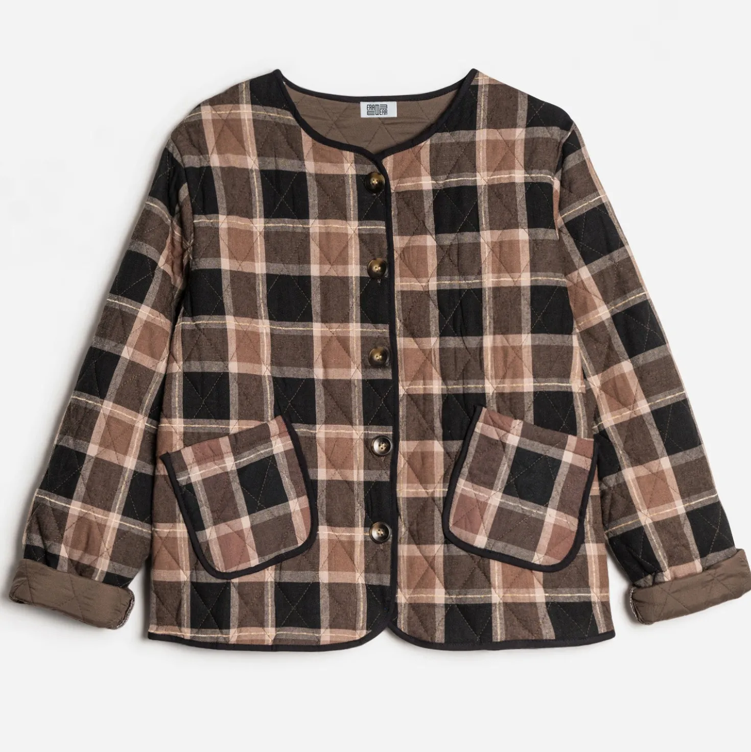Veste ERAM WEAR camel matelassée motif carreaux