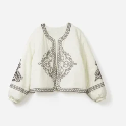 Veste TEXTO écrue broderies marron