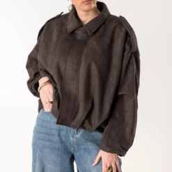 Veste TEXTO marron suédé oversize cropped